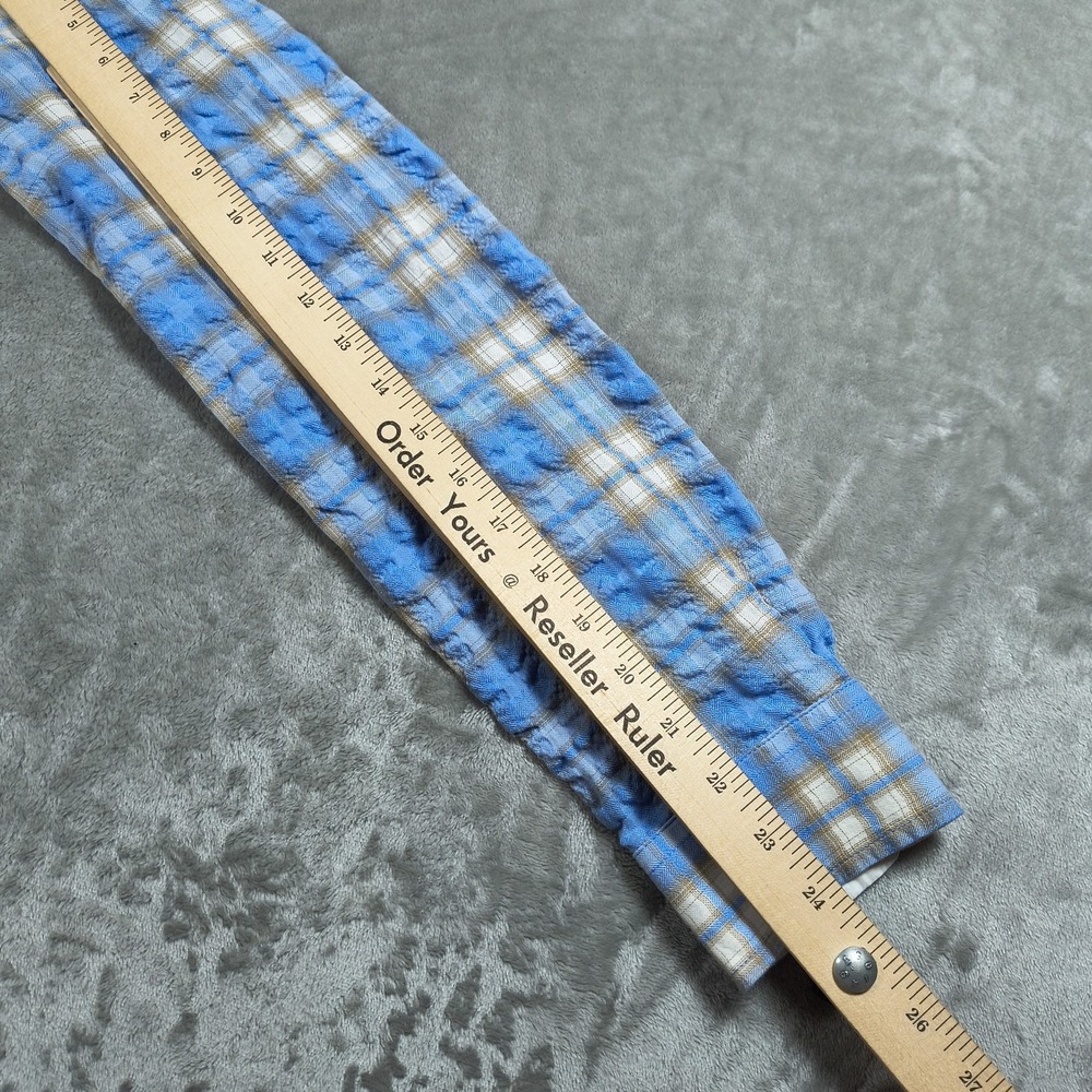 Diesel Shirt Mens Large Blue Plaid Seersucker Button Up Long Sleeve Lightweight - Picture 5 of 12